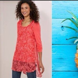 Soft Surroundings Adele 💯 Silk Overlay Poppy Lace Tunic 1X